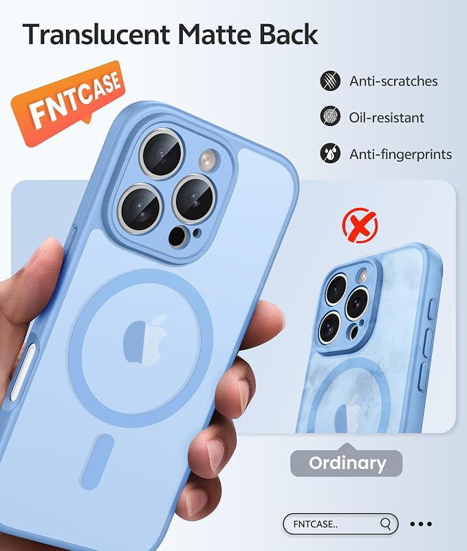FNTCASE for iPhone 16 Pro Case, Fit for Magsafe, with Screen Protector | Full Camera Protection, Translucent Matte, 14FT Military Grade Drop Proof, Shockproof Protective Phone Cover, Light Blue - Image 6