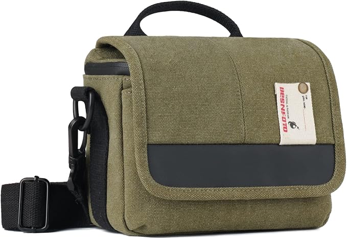 Camera Bag Small Crossbody Camera Shoulder Purse Compact Case | Retro Vintage Cavas Waterproof Sling Shockproof Photography Pouch Insert with Shoulder Strap for DSLR Mirrorless Women Men by Besnfoto