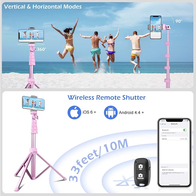 Sensyne 62" Phone Tripod & Selfie Stick, Extendable Cell Phone Tripod Stand with Wireless Remote and Phone Holder, Compatible with iPhone Android Phone, Camera - Image 6