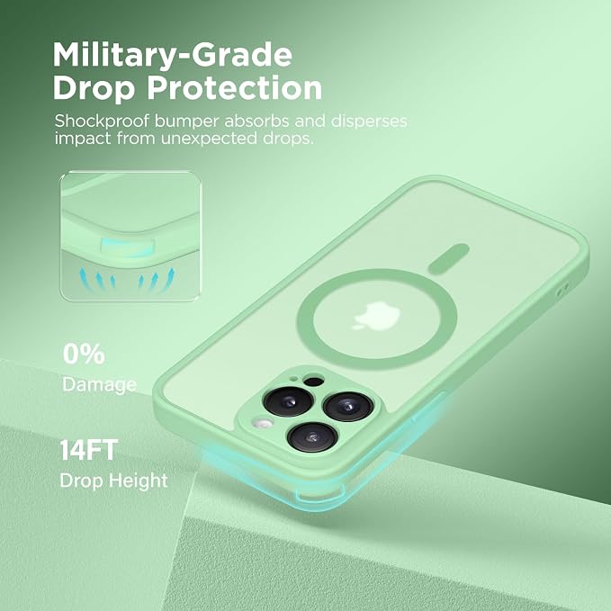 CAPRARO for iPhone 15 Pro Max Case, Compatible with MagSafe | Upgraded [Full Camera Protection] Shockproof Protective Slim Translucent Matte Magnetic Phone Case 6.7'', Bamboo Green - Image 5