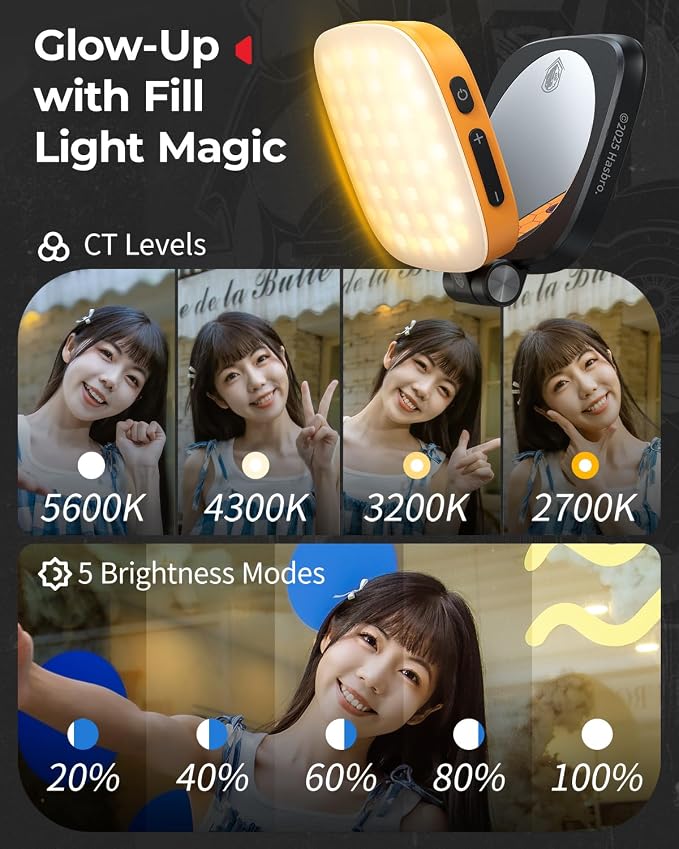 SmallRig Magnetic Selfie Light for iPhone, Phone Light with a Mirror | Instant Attachment for MagSafe, for Selfies, Video Conference, Vibe P48 Bumblebee Edition - 5513 - Image 7