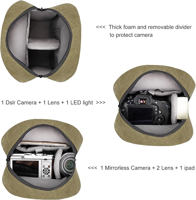 TULLIO Camera Bag Purse Small Sling Crossbody Shoulder Case for Women Men | Waterproof 16A Canvs Compact Lightweight Everyday Shockproof Padded Pack with Rain Cover for DSLR Mirrorless Photography - Image 4