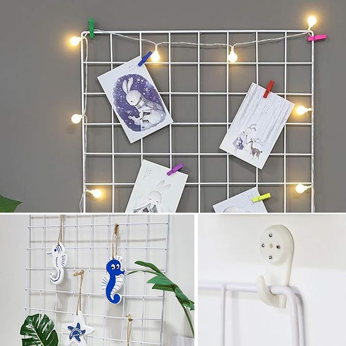 2 Pack Large Wall Grid Panels with Light and Clips, Photo Display Board, Picture Frame Collage Board, Wire Grid Wall Panel Room Decoration,White - Image 7