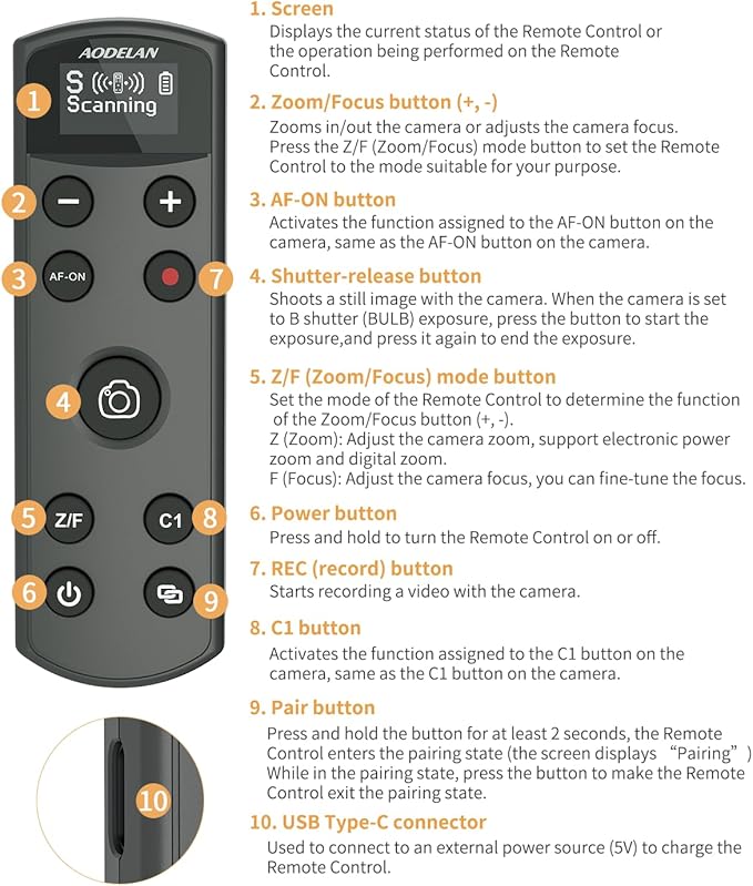 for Sony Camera Wireless Remote Control Rechargeable Shutter Release | with OLED Screen for ZV-E10, FX3, a6100, a6400, a6600, a7 III, a7R III, DSC-RX100 VII, ZV-1, A7R VI; Replace Sony RMT-P1BT - Image 7