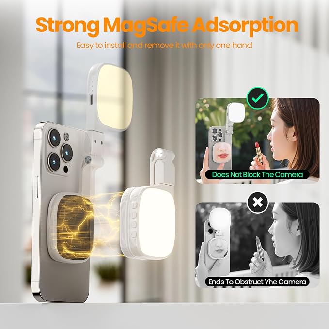 Magnetic Selfie Light, 3 Color Modes, 1000mAh Foldable & Rotatable Fill Light, Compatible with iPhone 11-17 Series, Samsung, MagSafe, White - Image 5