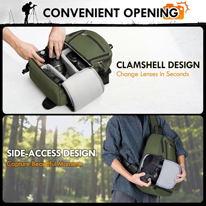 RAINSMORE Camera Sling Bag, Small Dslr/Mirrorless Camera Bag & Case | Waterproof Camera Bags for Photographers, with Removable Padded Insert & Tripod Holder, Compatible with Canon/Nikon/Sony/Fuji - Image 4