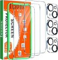 IMBZBK Screen Protector for iPhone 14, Tempered Glass, 3+3 Pack | 9H+ Hardness, Military Grade Shatterproof, Case Friendly, Bubble Free Easy Installation Frame, with 3 Camera Lens Protectors by IMBZBK