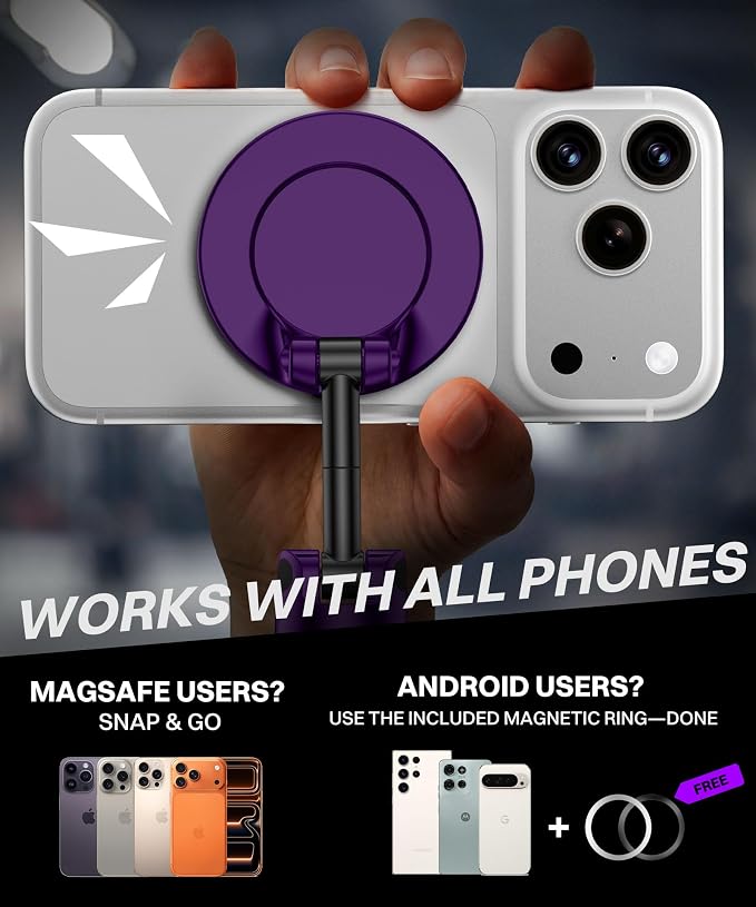 All Metal Dual Magnetic Gym Phone Holder for MagSafe, Purple | 360°Adjustable, Fit for iPhone/Android, Tri-Axis Phone Mount,Gym Accessories for Bodybuilder Men Women Workout Recording - Image 8