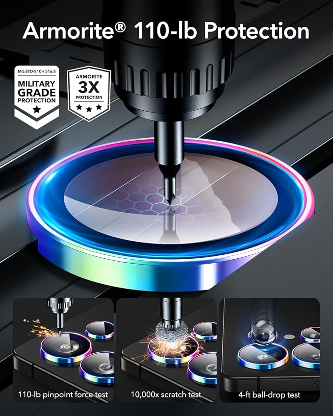 ESR for Samsung Galaxy S25 Ultra Camera Lens Protector, 1 Pack, Chromatic | Individual Camera Cover, 9H Tempered Glass, Original Camera Clarity, Scratch-Resistant, Case Friendly - Image 4