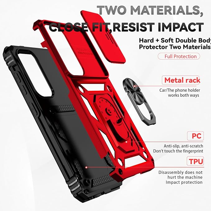 HNHYGETE for Samsung S25 Case with Screen Protector: [Military Grade 20ft. Drop Tested] Slide Camera Cover Ring Shockproof Protective Phone Case for - Samsung Galaxy S25 (Red) - Image 5
