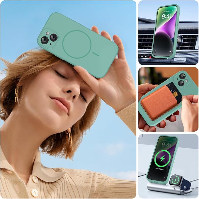 miracase Magnetic for iPhone 14 Case, [Soft Anti-Scratch Microfiber Lining], Compatible with MagSafe, Liquid Silicone Case Shockproof Drop Protection Phone Case for 14, Midnight Green - Image 5