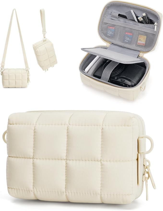 BAGSMART Small Puffy Digital Camera Case, Water-repellent, Beige | Camera Bag with 2 Carrying Ways for Canon PowerShot G7X Mark II/III/Sony DSCW800/DSCW830, Lightweight by BAGSMART