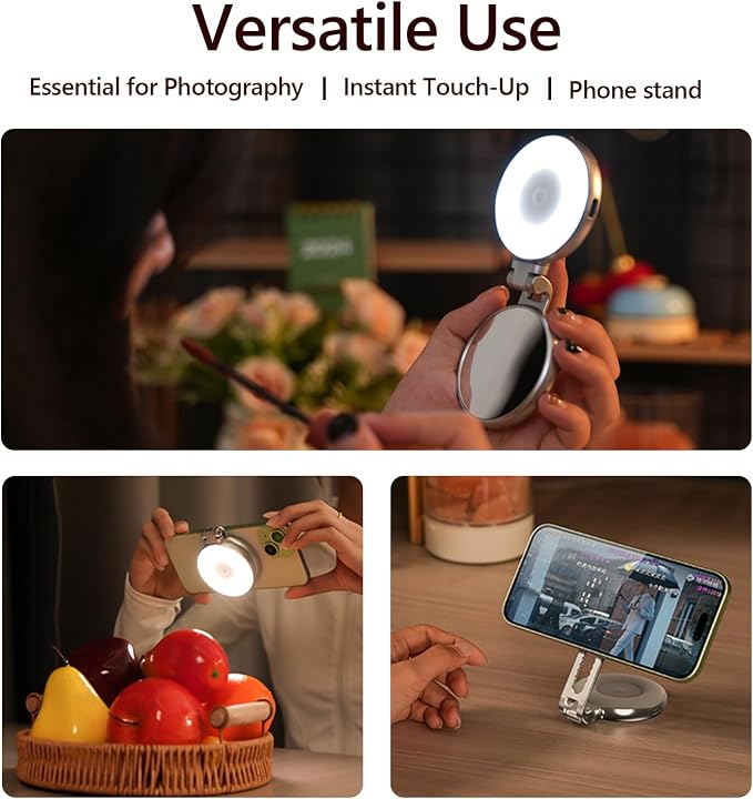 Magnetic Selfie Light, Folding Phone Ring Light | Compatible with iPhone Magsafe, CRI97 360° LED Selfie Ring Fill Light with Mirror for Video Recording/Selfies/Make up/TikTok - Image 7