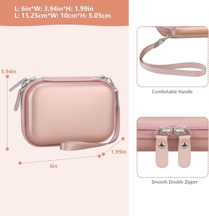 Hard Carrying Case for Kodak Step Instant Smartphone Photo Printer - Portable Mini Color Wireless Mobile Printer, Zipper Mesh Pocket for USB Cable, Photo Paper, Rose Gold - Image 3