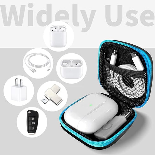 1 Pack Square Earbud Case Storage Bag with Carabiner, Blue | Portable EVA Carrying Case, For Wired/Wireless Headphones, SD Card Storage, Camera Chip - Image 2