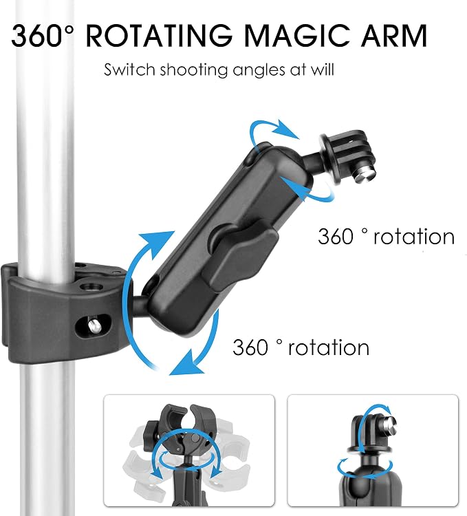 Super Clamp Camera Mount with 360° Ballhead Magic Arm for GoPro | Aluminum Bike Motorcycle Handlebar Holder Mount for Insta360 DJI DSLR Smartphone, Phone Holder & 1/4-20 Ball Head Adapter - Image 2