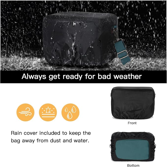 MOSISO Camera Case Crossbody Shoulder Messenger Photography Bag, Teal Green | DSLR/SLR/Mirrorless Vintage PU Leather Flap Gadget Bag with Rain Cover Compatible with Canon/Nikon/Sony Camera and Lens - Image 5