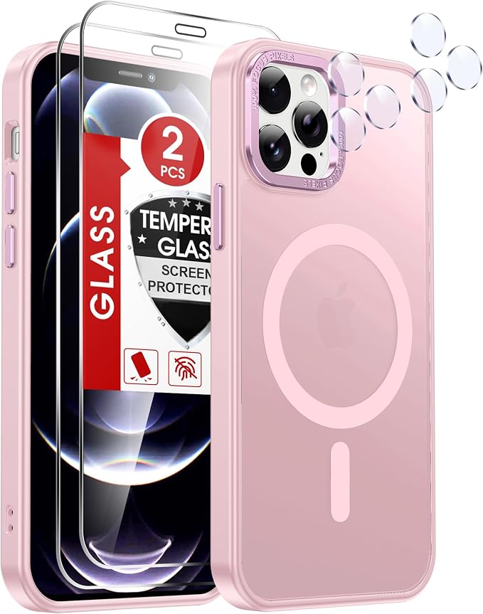 LeYi for iPhone-12-Pro-Max Case: Compatible with Magsafe[ Tempered Glass Screen X2+ Camera Lens Protector X2] i Phone 12Pro Promax Cases Cover iohone 12 Pro Max Magnetic Protective Girl Women, Pink by LeYi