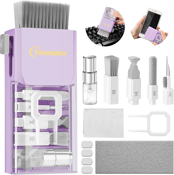 All-in-1 Keyboard Cleaner Laptop Cleaning Kit,Computer Screen-Safe Tools | MacBook iPad iPhone,Electronics Brush Tool for PC Camera Lens Earbuds,Deep Cleaning Spray Cloth, High-Density Soft Brush by Tassmpitor