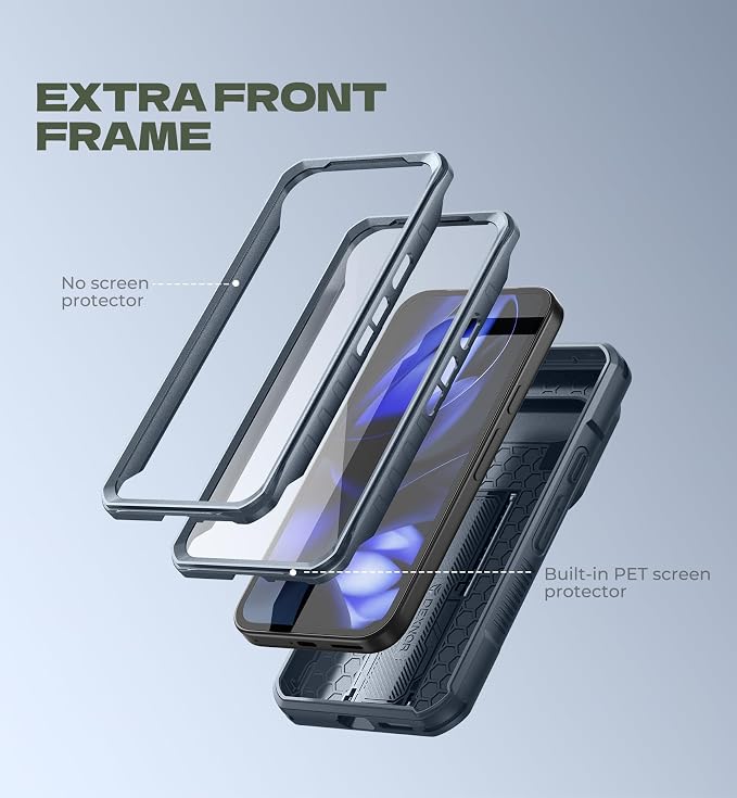 Dexnor for Google Pixel 9a Case with Slide Camera Cover & 2 Front Frames & Built-in Screen Protector & Heavy-Duty Kickstand, Full-Body Protective Cover Rugged Bumper Cases for Pixel 9a,Navy Blue - Image 4