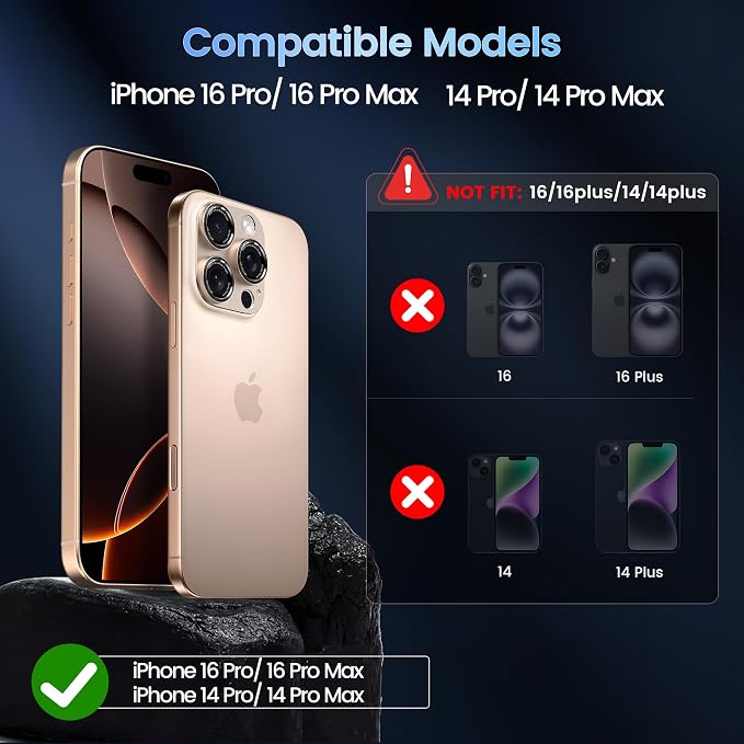 CACOE Metal Camera Lens Protector for iPhone 14/16 Pro/Pro Max Cover | Tempered Glass Cover, Anti-Scratch, Drop-Proof, Strong Adhesion, Camera Screen Cover Accessories, Desert Gold - Image 2