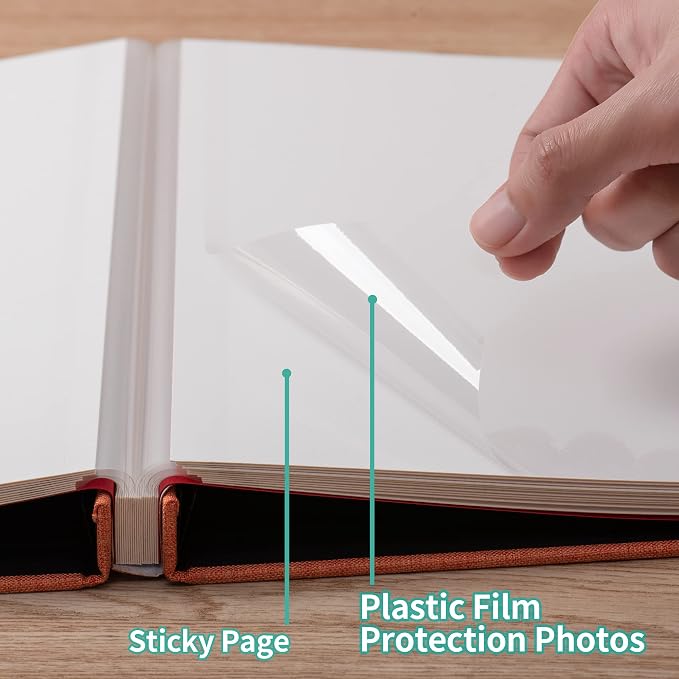 Large Photo Album Self Adhesive for 4x6 5x7 8x10 Pictures Magnetic Scrapbook Album 20 Sheets / 40 Pages Linen Cover DIY Photo Album with A Metallic Pen and and Plastic Board(Orange) - Image 4