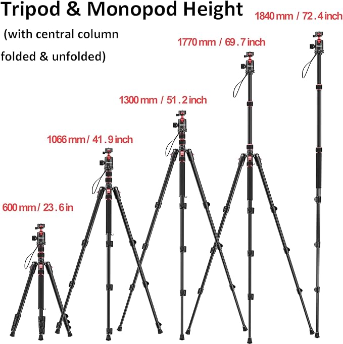 ULANZI TT31 72.4" Claw Quick Release Aluminum Camera Tripod & Monopod, Panorama 360° Ball Head Detachable w 180°Revertible Legs, Up Load 8.82lb, for Sony/Canon/Nikon/Fujifilm and More - Image 4