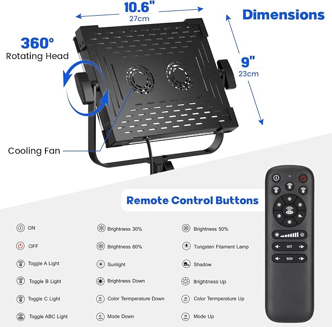 Photography Video Continuous Output Lighting Kit, 2Pack Upgraded Bi-Color LED Video Studio Lights Aluminum Alloy 2500k~8500k with Remote for Camera Photo Recording Filming Stage Shooting - Image 8