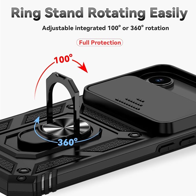 SunStory Phone Case for iPhone Air Case with HD Screen Protector & Slide Camera Cover & Rotated Ring Kickstand, [Military-Grade] Phone Case for iPhone 17 Air, Black - Image 4
