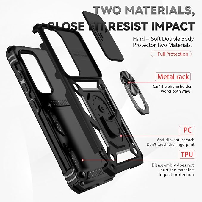 HNHYGETE for Galaxy S23 Plus Case with Screen Protector: [Military Grade 20ft. Drop Tested] Slide Camera Cover Ring Shockproof Protective Phone Case for - Samsung Galaxy S23 Plus (Black) - Image 5