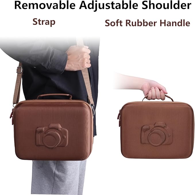 Medium Camera Case Bag for Canon/Sony/Nikon Camera and Multiple Lens Brown | Hard Travel Carrying Case Bag for Canon/Sony/Nikon DSLR SLR Mirrorless Camera and Multiple Lens with 3 Dividers - Image 4