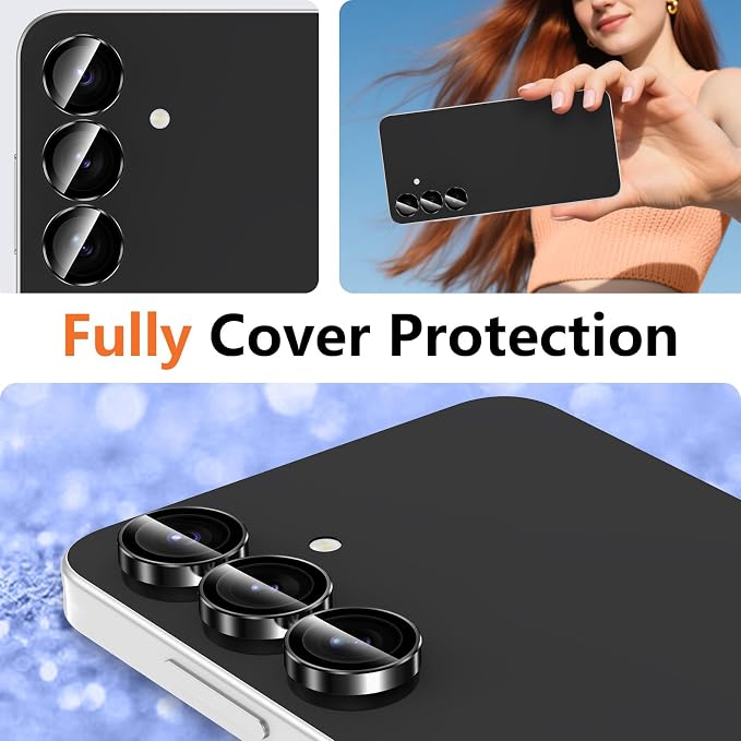 for Samsung Galaxy S25 FE Camera Lens Protector, Individual Metal Ring Tempered Glass Lens Cover, [Strong Adsorption] Scratch Resistant Ultra-Thin HD Clear Lens Cover, 1 Set-Black Ring - Image 8