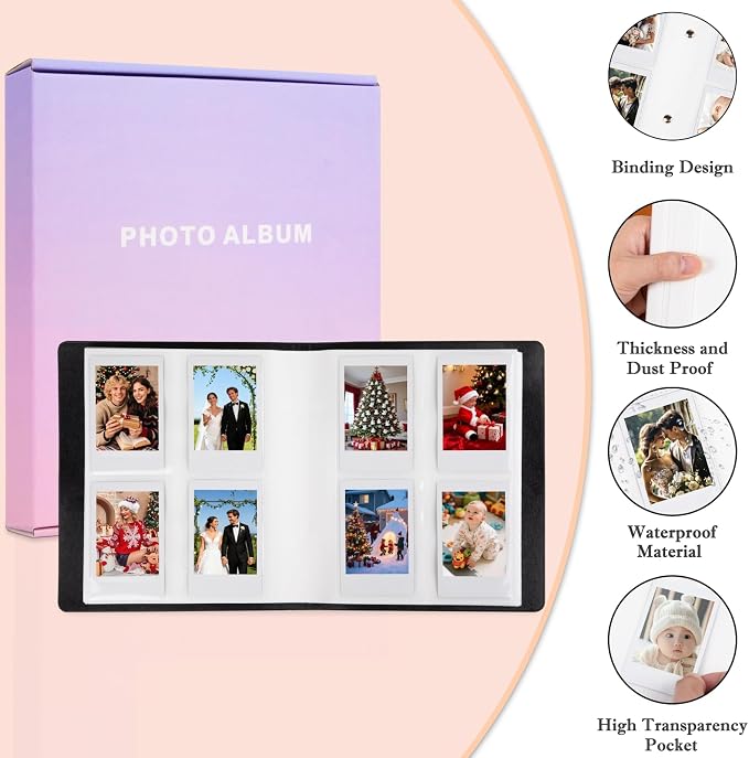 320-Pocket Photo Album for Polaroid 2x3" & Instax Mini Photos, Black | Gift-Ready Packaging, Beautiful Photo Book, Safely Keep Your Wedding-Anniversary-Birthday-Travel Memories or Mini Cards - Image 3