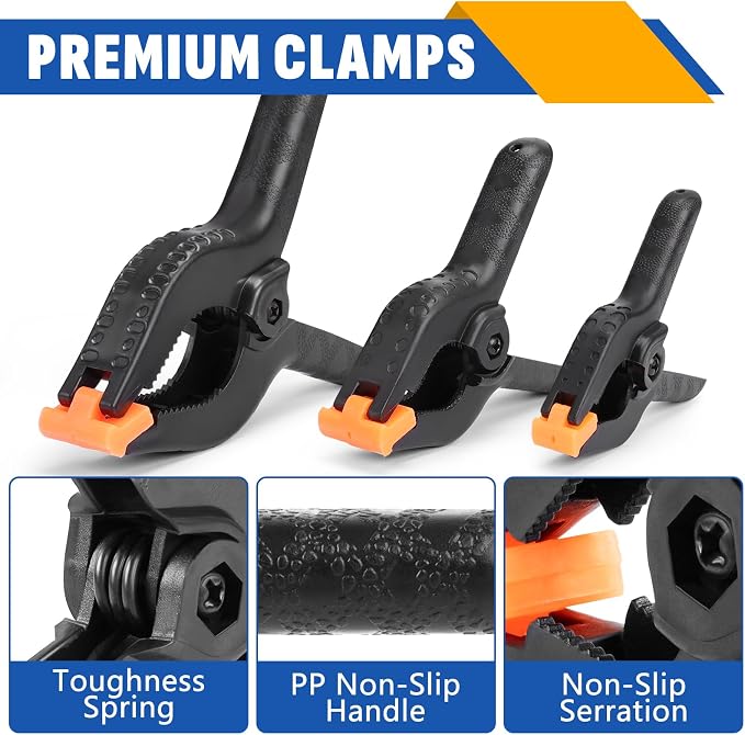 12 Pack Plastic Spring Clamps Set, 3 Sizes of Spring Clips | 3.5 Inch, 4.5 Inch, 6 Inch Set, Black Heavy Duty Clips, Backdrop Clips, Woodworking Clamps, Plastic Clamps for Photography ﻿ - Image 3