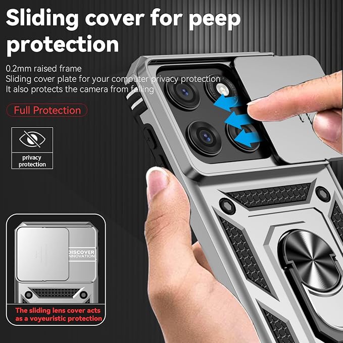 SunStory Compatible with Motorola Moto Edge 2026 Case with HD Screen Protector & Slide Camera Cover & Rotated Ring Kickstand, [Military-Grade] Phone Case for Moto Edge 2026,Silver - Image 3