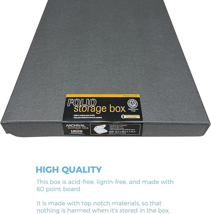 Lineco Clamshell Archival Storage Box, 23.5x30.5x1.75 Inch, Gray | Acid-Free with Metal Edge Boxboard, Organize and Store Photos Documents Cards Negatives Magazine Prints Family Records DIY - Image 5