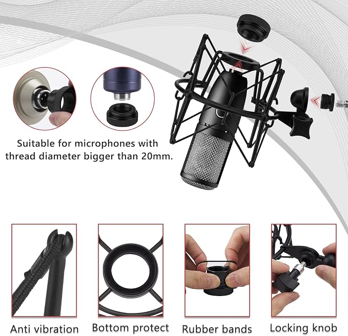Geekria for Creators Microphone Shock Mount Compatible with AKG P120, P420, P820, Anti-Vibration Suspension Mount, Mic Holder Adapter Clamp (Black / Metal) - Image 3