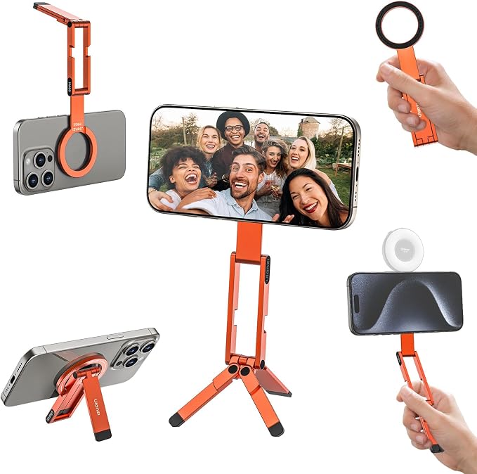 ULANZI MA60 Phone Tripod for Magsafe, Aluminium Mini Phone Stand Orange | Pocket Size Cell Phone Stand, Foldable Selfie Stick for iPhone, Strong Magnet Quick Mount for iPhone 16 15 14 13 12 by ulanzi