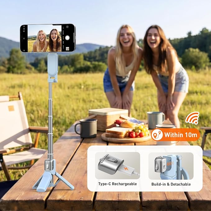 AMAZEAR Phone Camera Grip with Selfie Stick Tripod, Cellphone Accessories with Detachable Wireless Shutter Button for iPhone 16 17 Pro Max, Comfort Ergonomic Phone Handle Holder, Blue - Image 6