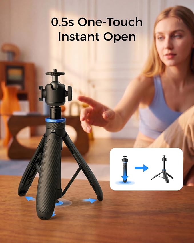 TELESIN 0.1s Auto Open Mini Selfie Stick Tripod for DJI Osmo Pocket 3 4 | 65 cm/25.5in Tripod Compatible with Insta360 Luna Ultra Xtra Muse Action Camera Accessories, Cold Shoe Mount, 360° Ball Head - Image 2