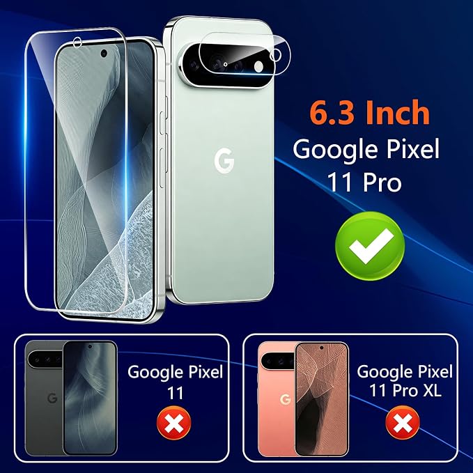 Screen Protector for Google Pixel 11 Pro with Camera Lens Protector | (3+2 Pack) 9H Tempered Glass,Fingerprint Unlock,Anti-Scratch,Bubble Free,Case Friendly - Clear - Image 2