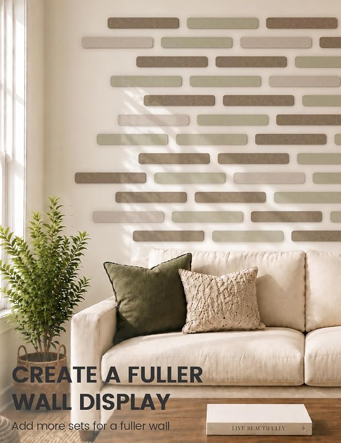 Fluxynara 13" x 2" Felt Wall Panels, Earth Brown | 8-Pack Includes 50 Push Pins and Adhesive Tabs for Photos, Notes and Decor in Bedroom Doors, Home Office or Studios - Image 7