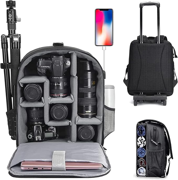 CADeN Camera Backpack Bag Professional for DSLR/SLR Mirrorless Camera Waterproof, Camera Case Compatible for Sony Canon Nikon Camera and Lens Tripod Accessories (Large, 5.0 Black) by CADeN