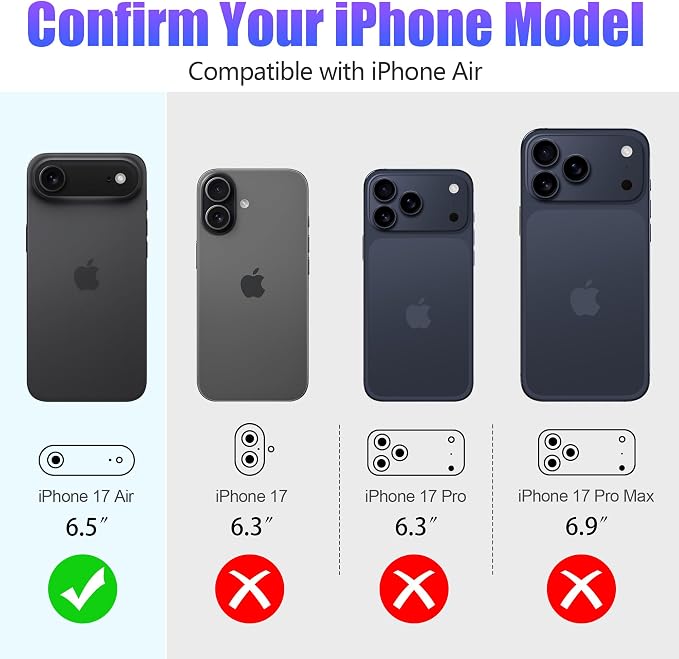 AGVEE 3+3 6 Pack for iPhone Air Camera Lens Protector Cover | Individual Bling Diamond & Bling Glitter Sparkle Cute Gem Metal Ring, 9H Tempered HD Glass - Image 2