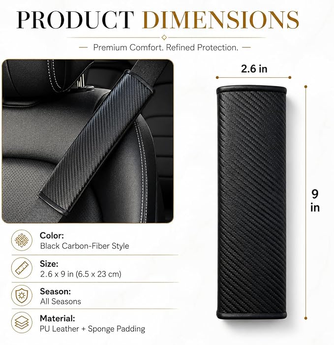 Carbon Fiber Leather Seat Belt Covers - 2Pcs, Seat Belt Pads to Comfort Neck & Shoulder, Universal Fit for Car, Truck, SUV, Camera & Backpack Straps - Image 2