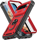 Gritup for Pixel 10 Case: Pixel 10 Pro Case with 2*Screen Protector, Magnetic Stand & Slide Camera Cover, Shock Proof Military-Grade para Google Pixel 10/10 Pro Cover, Red+Black by Gritup