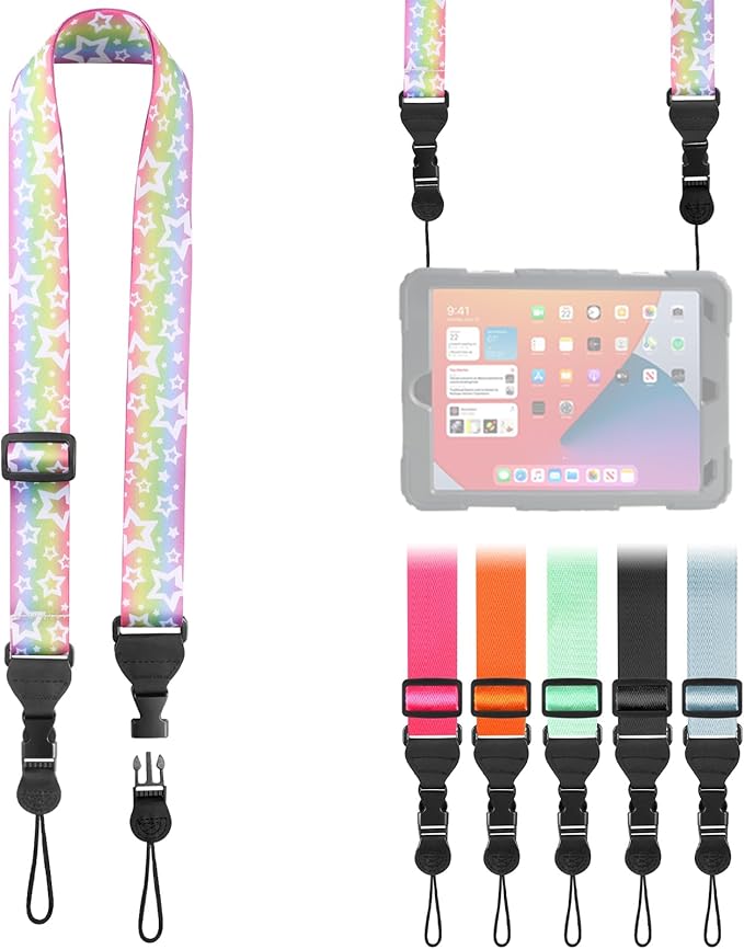 FIEIL Adjustable Shoulder Strap, Nylon Camera Strap, Comfortable Neck Strap for iPad, Cellphone Tablet, Camera, Laptop, Binocular, Luggage Bag (Rainbow Stars Universal Lanyard) by FIEIL