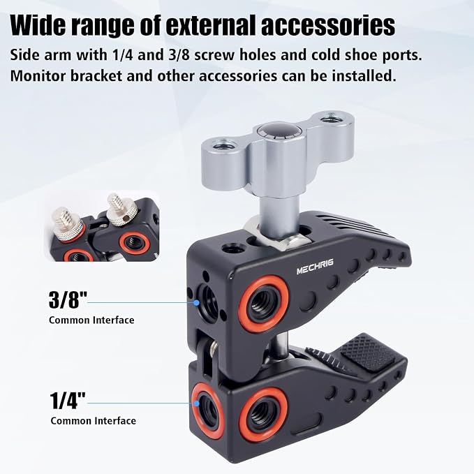 Universal Power Clamp with 1/4"-3/8" Threads & Cold Shoe - Multi-Angle Camera/Desktop Clamp for DSLR, LCD Monitor, Bike Mount (12-45mm Clamping Range) 62023 - Image 5