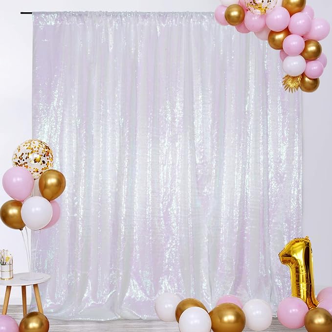 SquarePie 8x10ft Iridescent Sequin Backdrop, High Density Non-Transparent Glitter Curtain for Photography, Birthday, Wedding Party Decorations, Thick Solid Background with 4" Rod Pocket, 1 Panel - Image 5