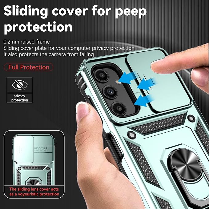 for Samsung Galaxy A14 5G Case with Screen Protector & Camera Lens Cover, [Military Grade] 16FT Drop Tested, Magnetic Kickstand Rugged Shockproof Protective Case for Galaxy A14 5G, Green - Image 3